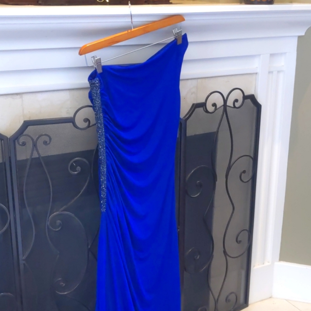 Royal blue long dress sequenced on the side
